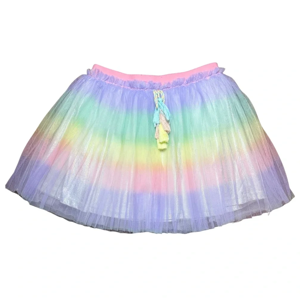 Baby Sara rainbow pleated tutu skirt with a rainbow tassle tie Girls 5 like new